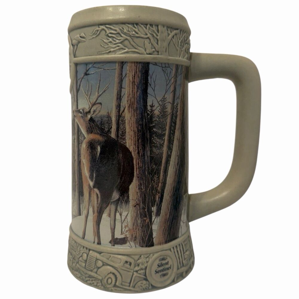 Miller 1998 Holiday Beer Stein Silent Sentinel 24oz Vintage Deer Wildlife Cabin